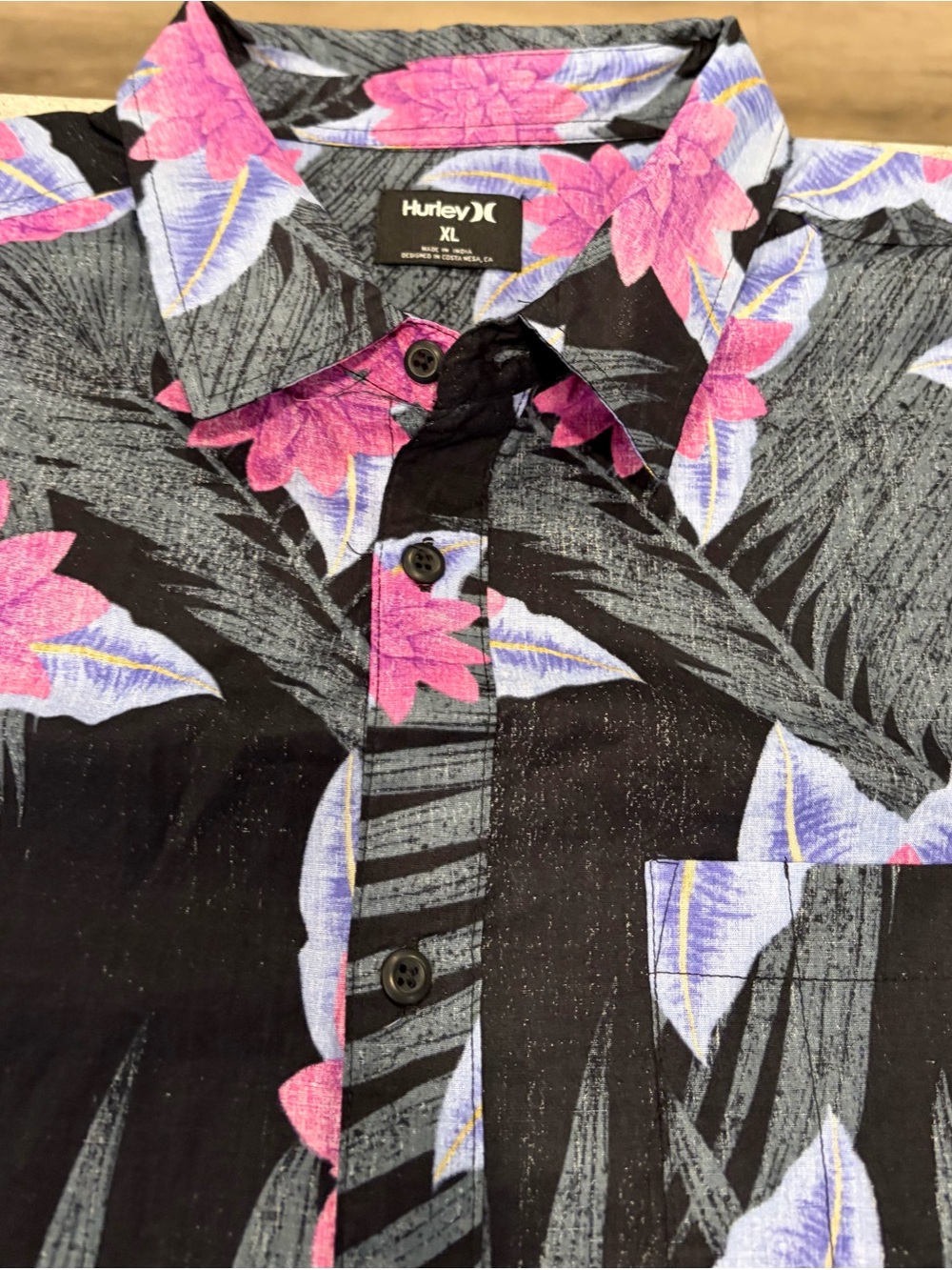Hurley Organic Cotton Black Floral Short-Sleeve Button-Up Shirt-XL NWT - Picture 6 of 10